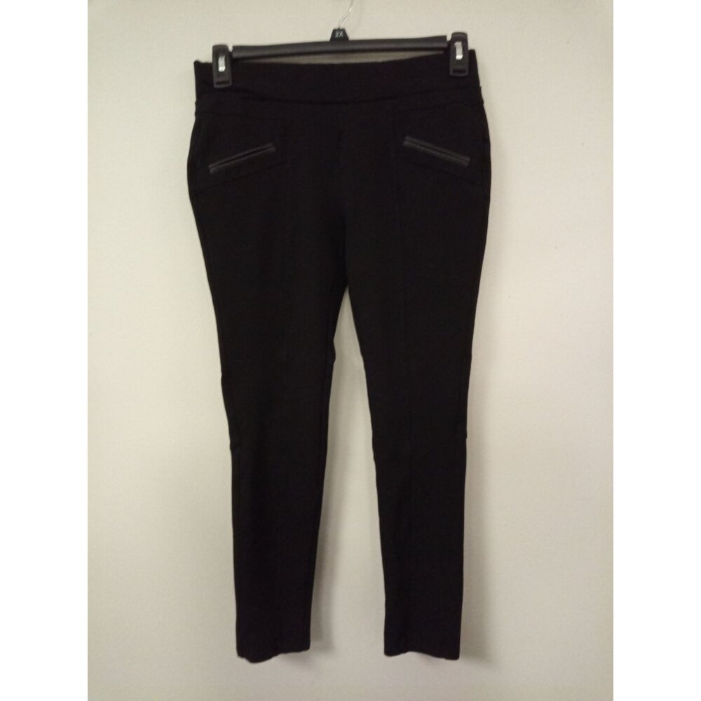 Women's CI Sono Black Dress Leggings with Faux Leather Trim Slit Pockets…